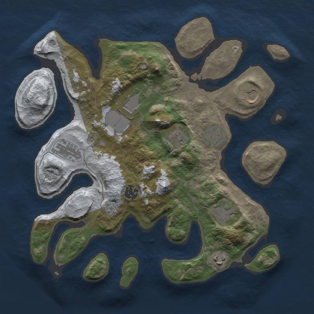 Rust Map: Barren, Size: 3500, Seed: 1482341, 12 Monuments