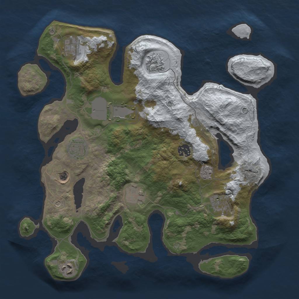 Rust Map: Barren, Size: 3500, Seed: 5151597, 13 Monuments