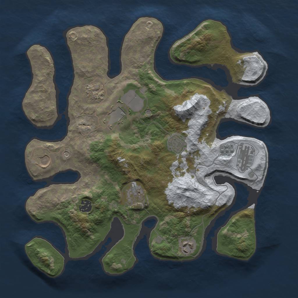 Rust Map: Barren, Size: 3500, Seed: 6034638, 12 Monuments