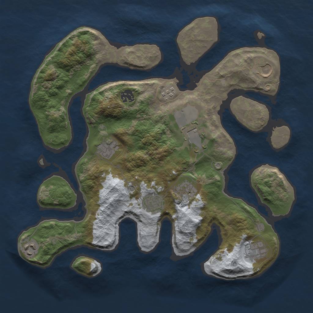 Rust Map: Barren, Size: 3500, Seed: 2367928, 12 Monuments