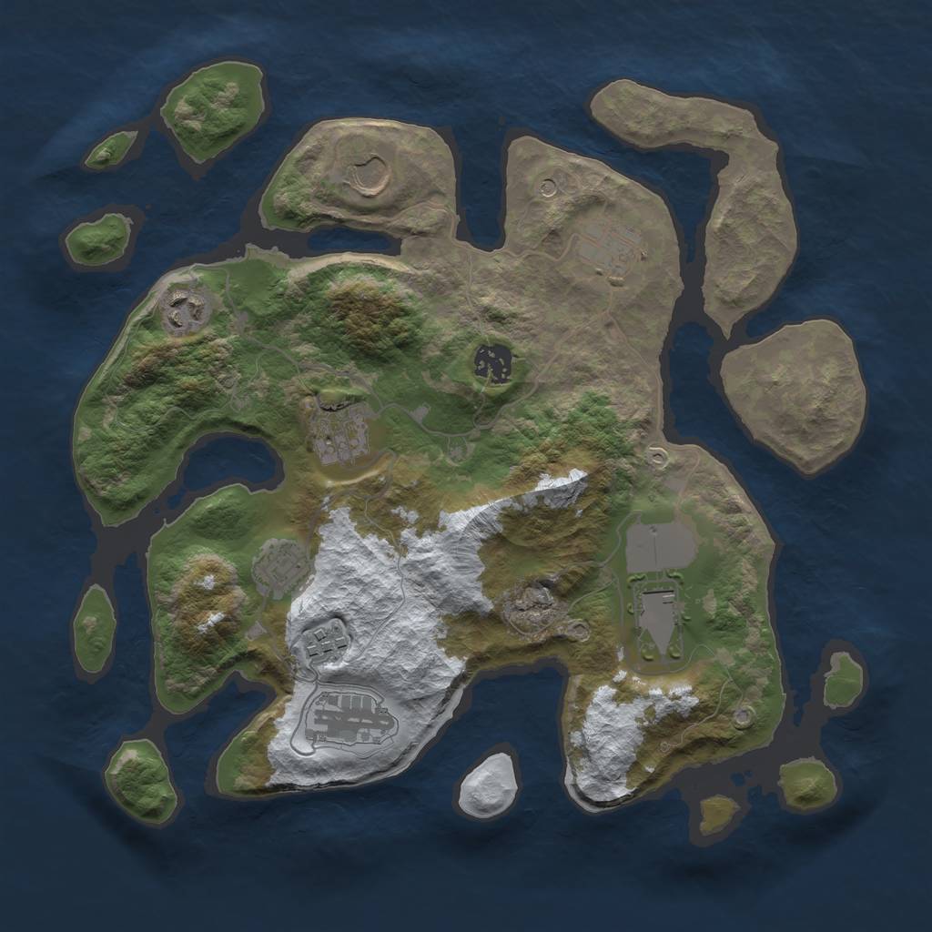 Rust Map: Barren, Size: 3500, Seed: 4091018, 12 Monuments
