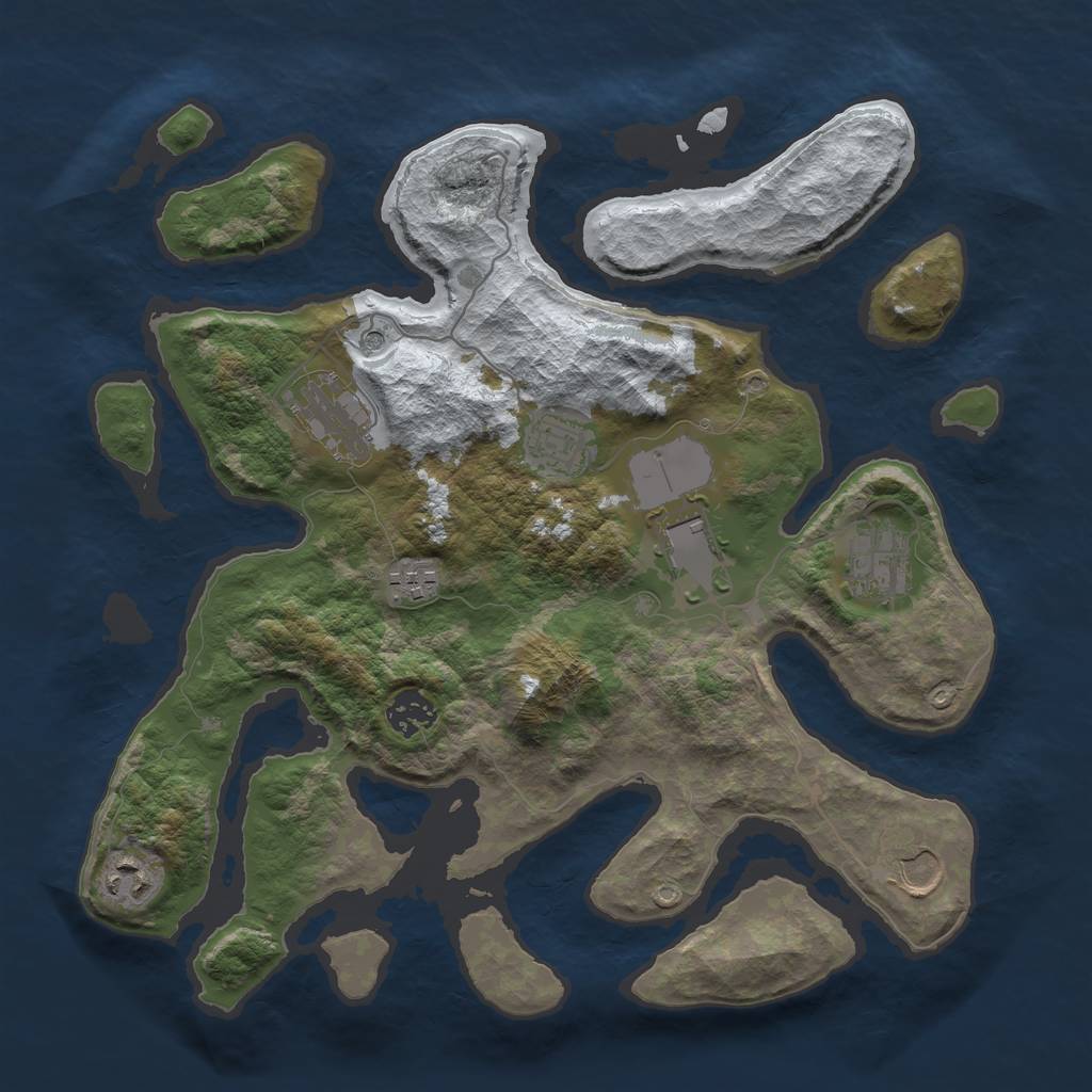 Rust Map: Barren, Size: 3500, Seed: 5415458, 11 Monuments