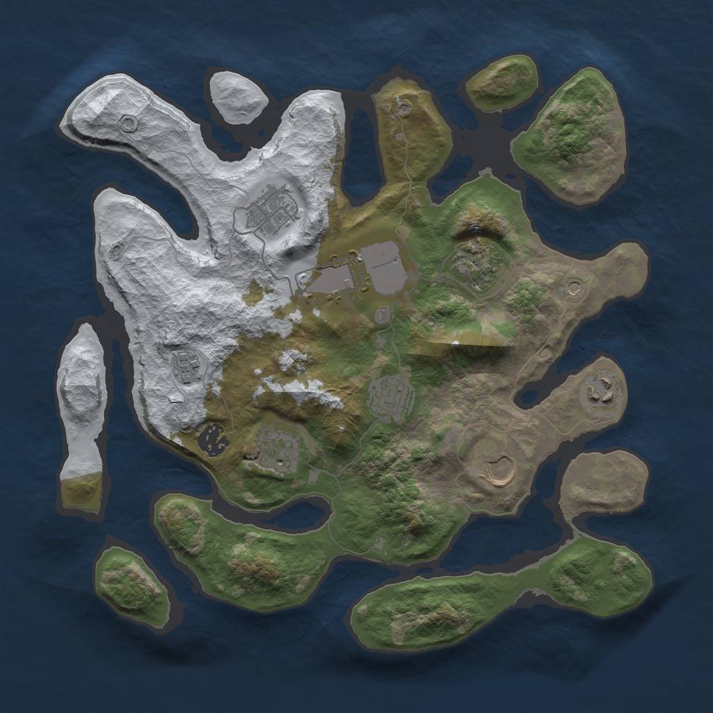 Rust Map: Barren, Size: 3500, Seed: 5150264, 12 Monuments