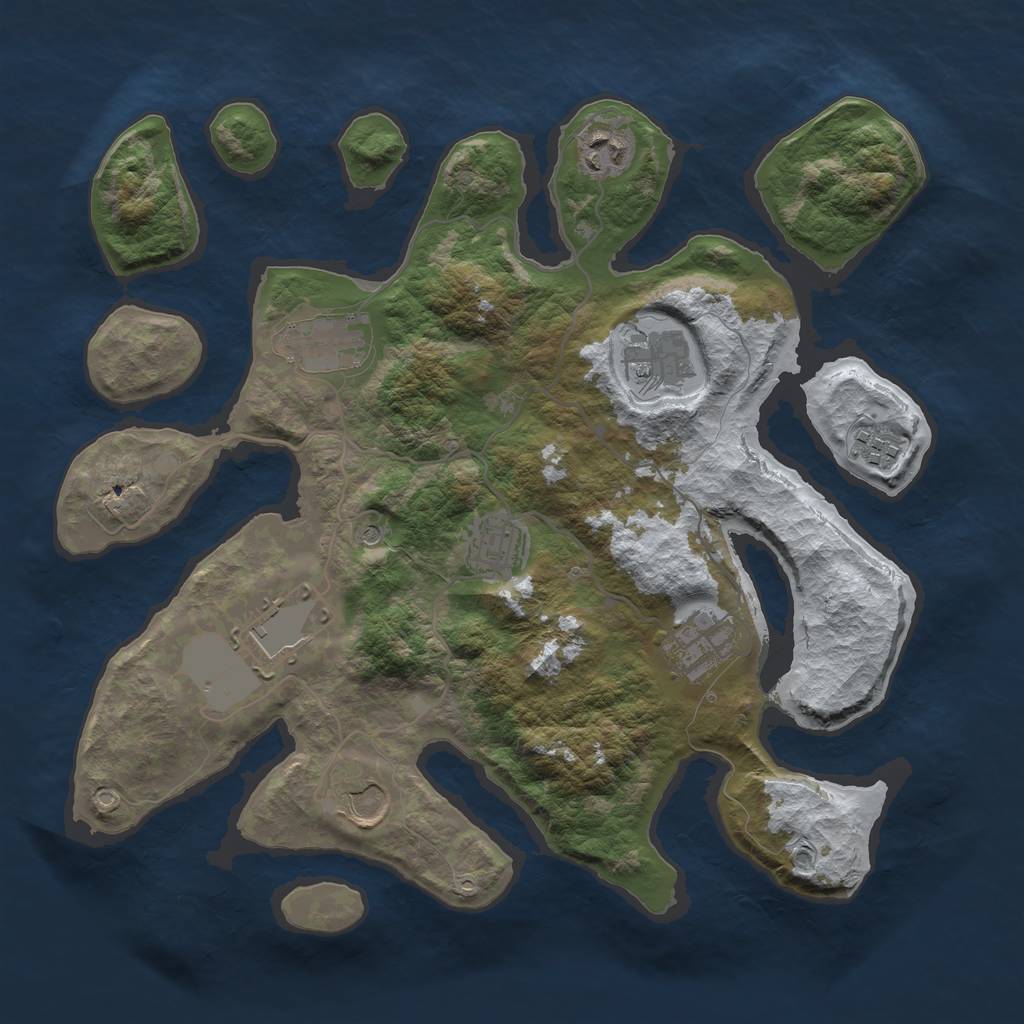 Rust Map: Barren, Size: 3500, Seed: 4875892, 11 Monuments