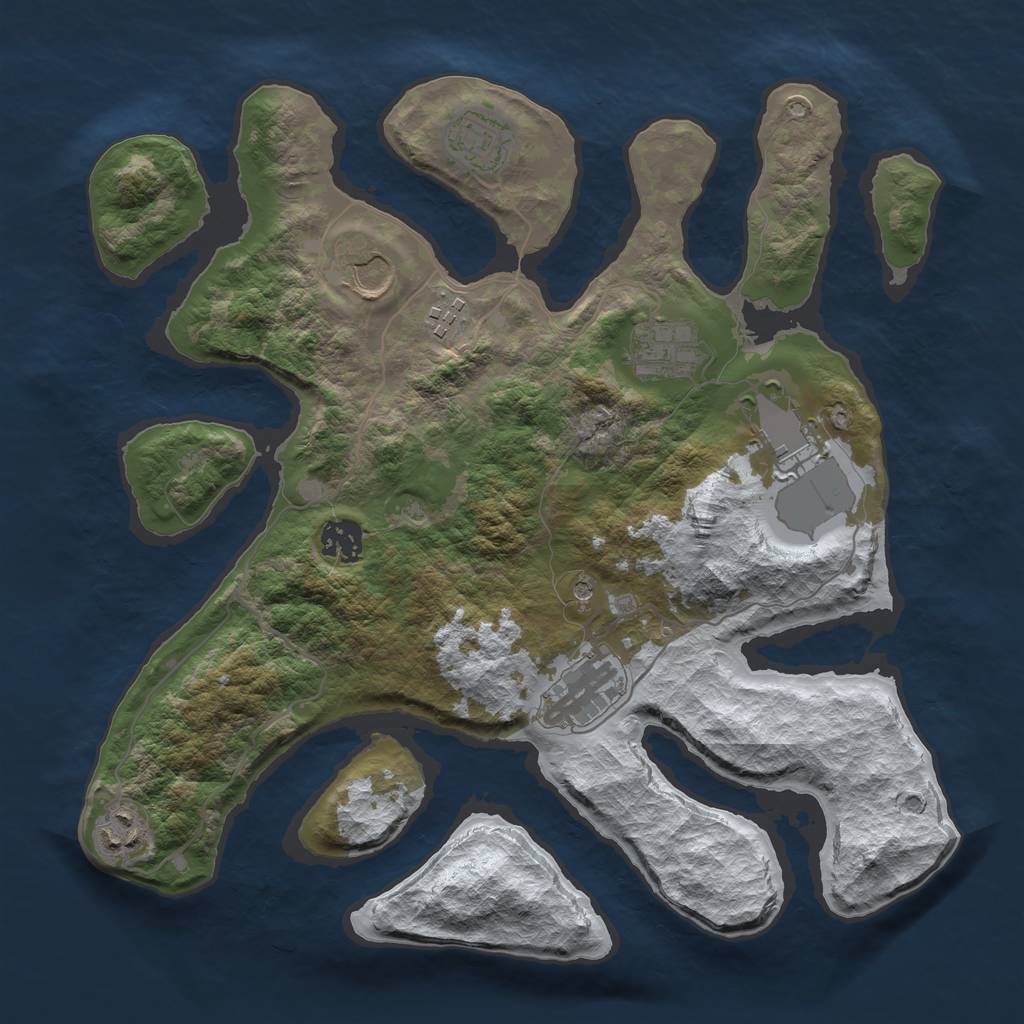 Rust Map: Barren, Size: 3500, Seed: 2256332, 11 Monuments