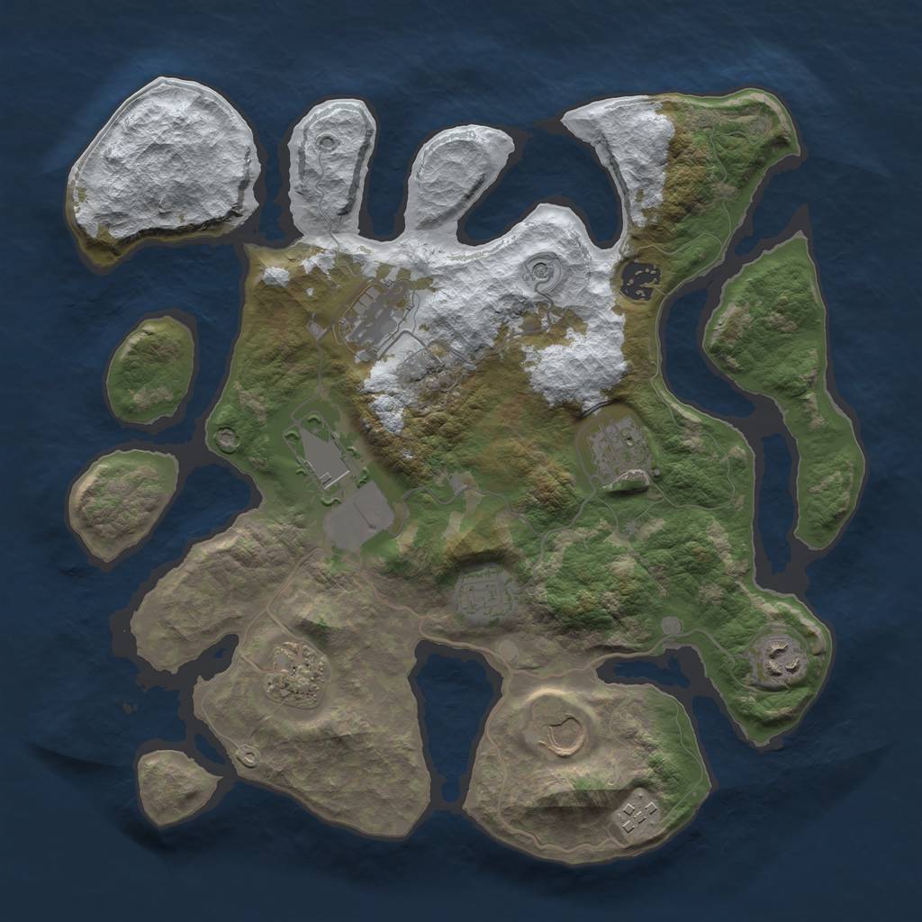 Rust Map: Barren, Size: 3500, Seed: 3589405, 12 Monuments