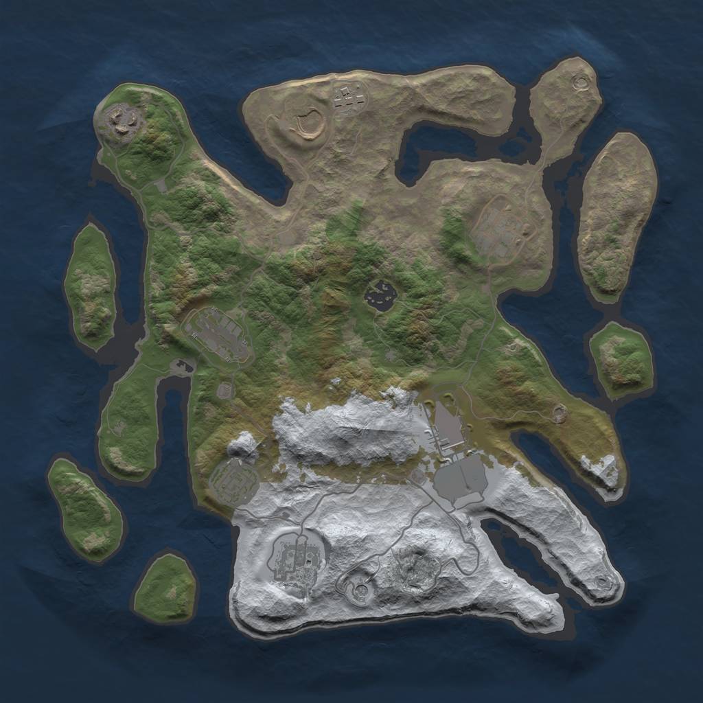 Rust Map: Barren, Size: 3500, Seed: 5764998, 12 Monuments