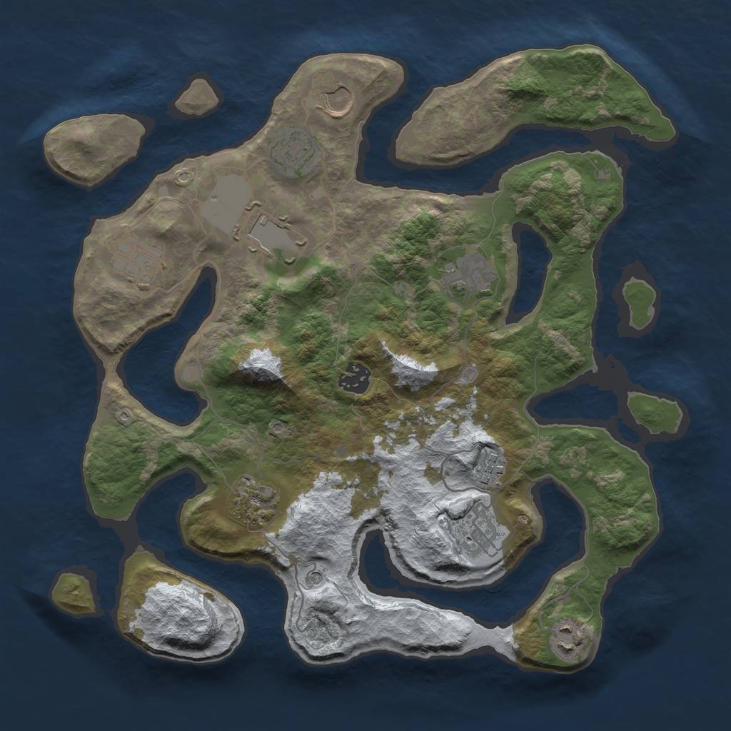 Rust Map: Barren, Size: 3500, Seed: 1821664, 13 Monuments