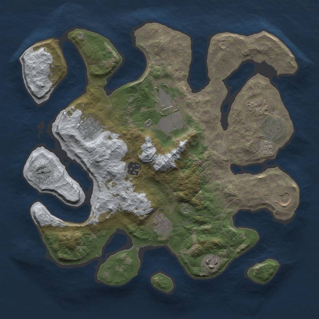 Rust Map: Barren, Size: 3500, Seed: 1032534, 12 Monuments