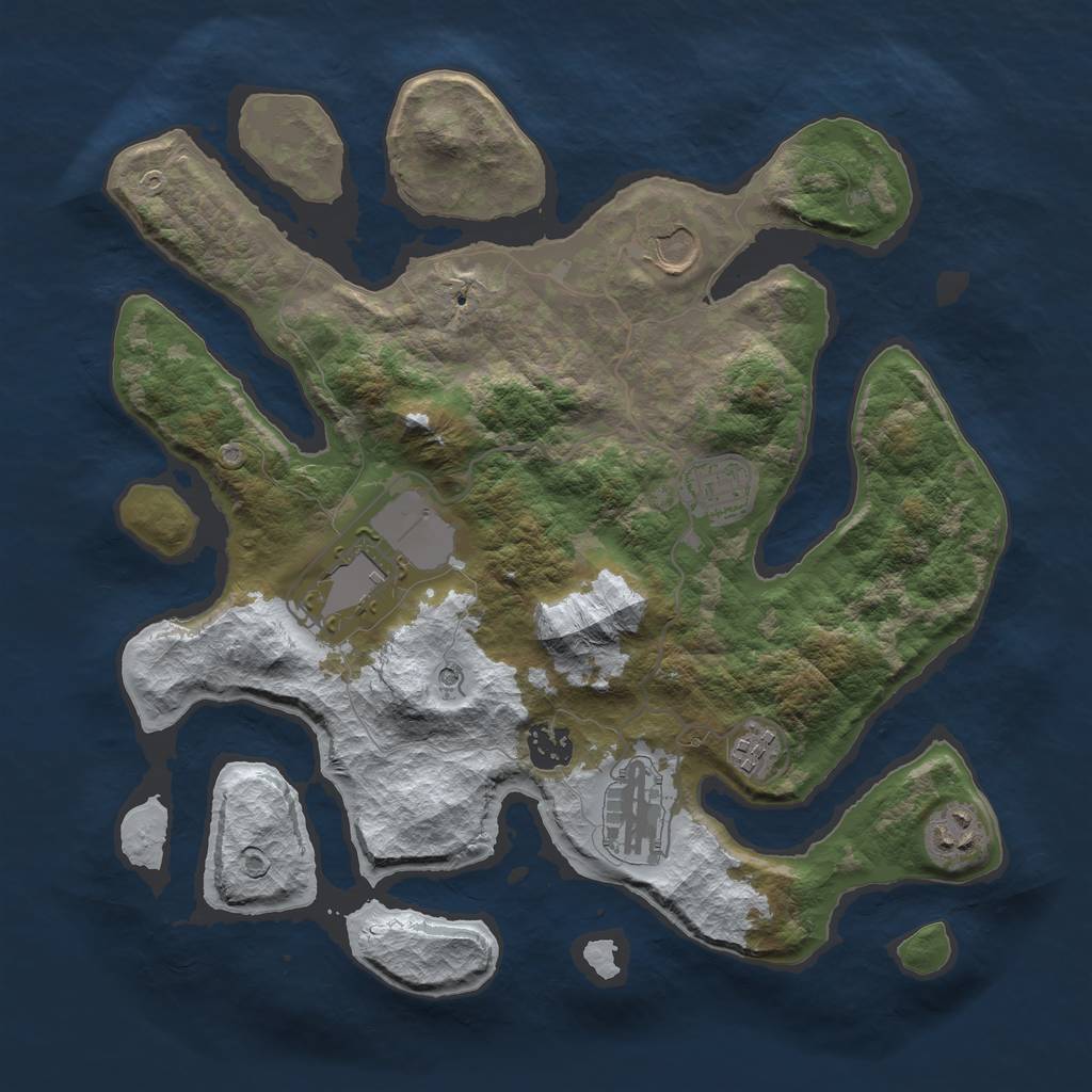Rust Map: Barren, Size: 3500, Seed: 2793580, 10 Monuments