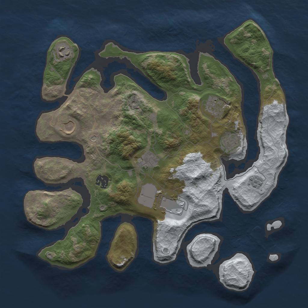 Rust Map: Barren, Size: 3500, Seed: 1708664, 11 Monuments
