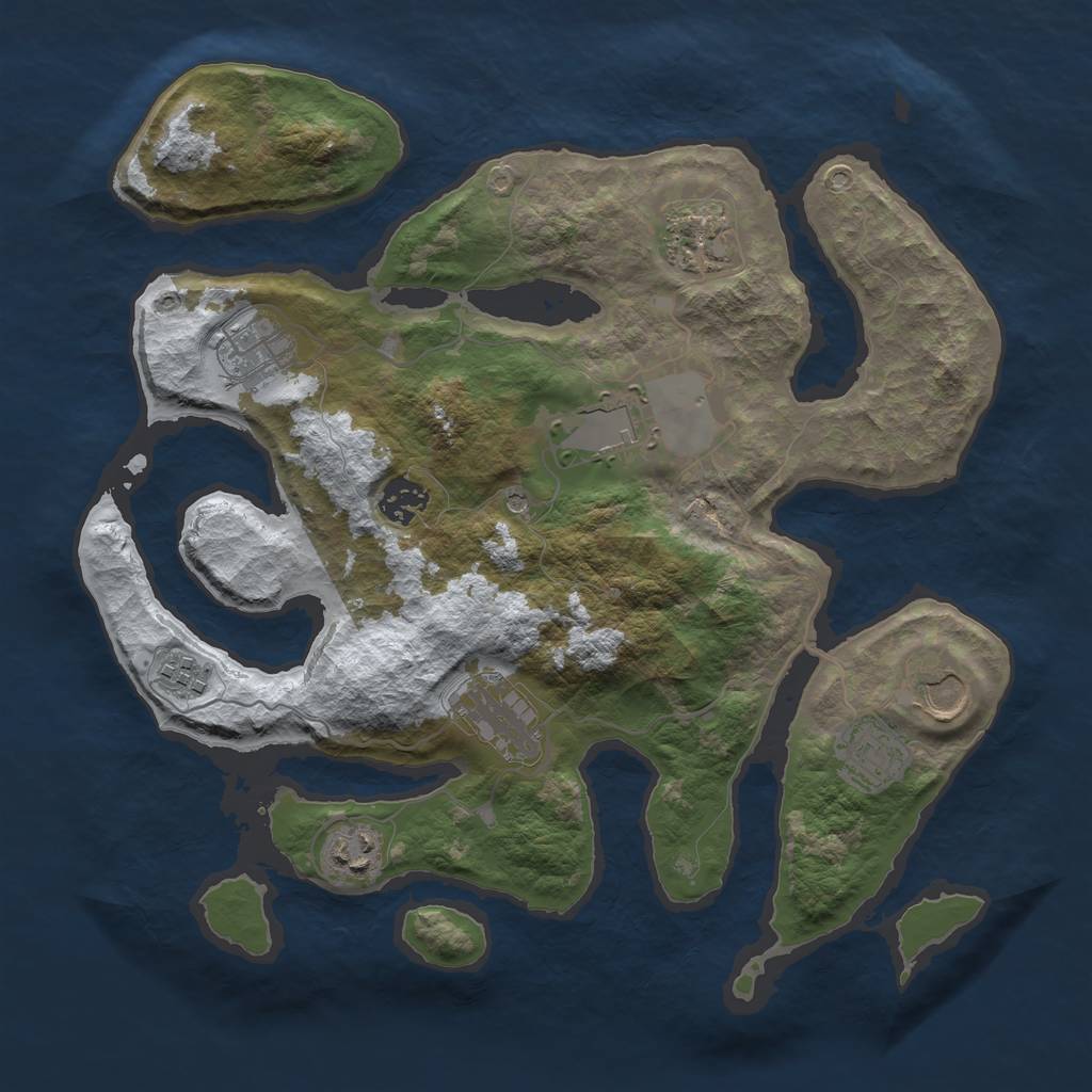 Rust Map: Barren, Size: 3500, Seed: 2106453, 12 Monuments