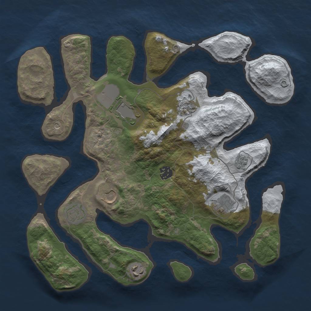 Rust Map: Barren, Size: 3500, Seed: 726168, 11 Monuments