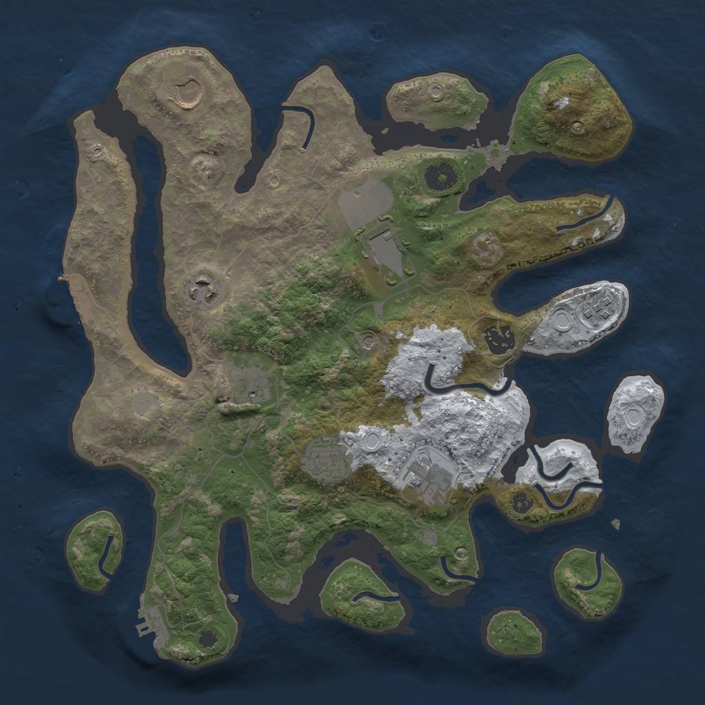 Rust Map: Procedural Map, Size: 3500, Seed: 1343921, 16 Monuments