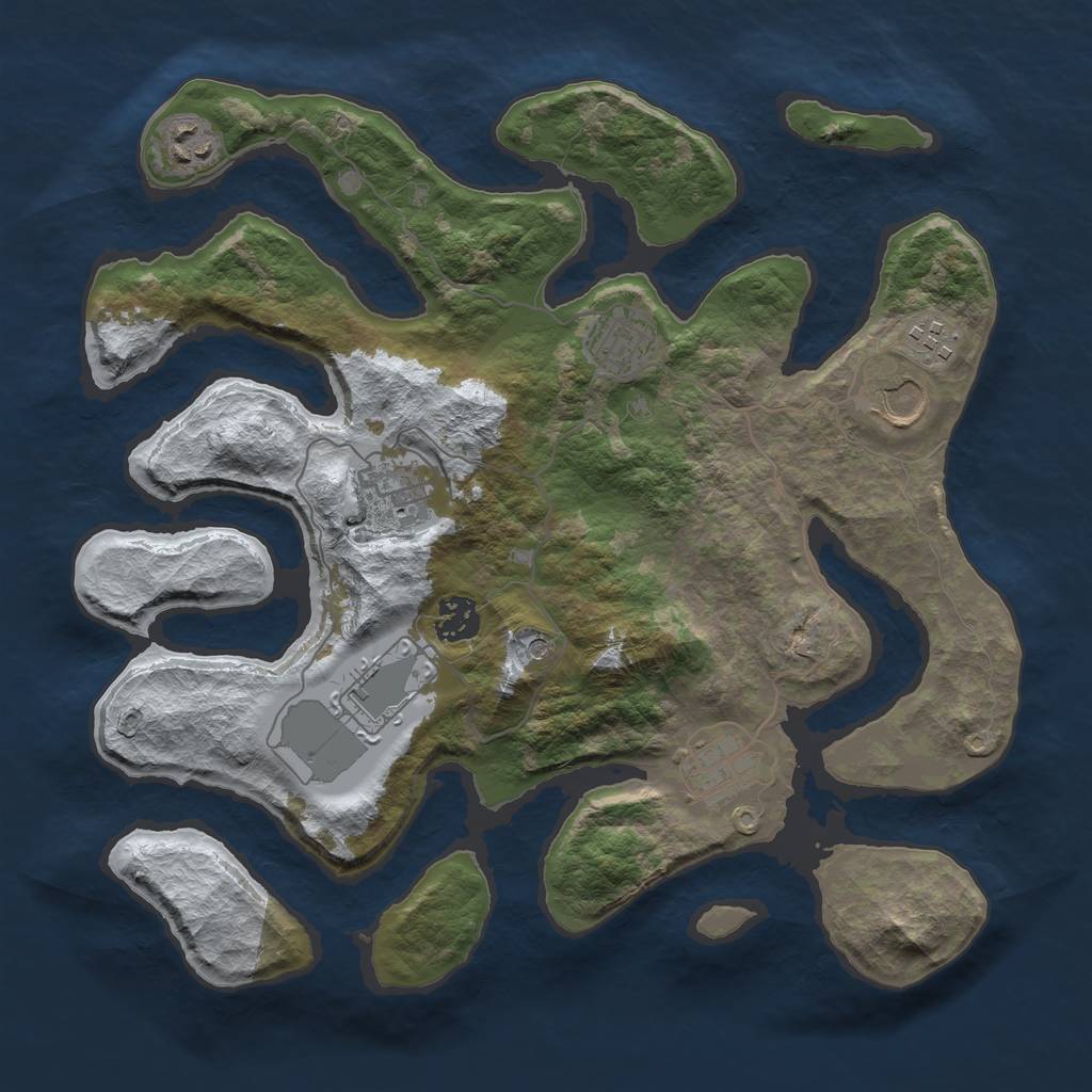 Rust Map: Barren, Size: 3500, Seed: 246588, 11 Monuments