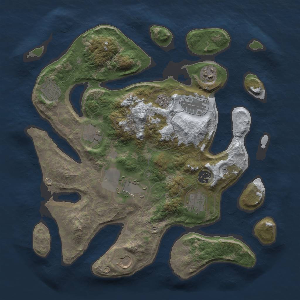 Rust Map: Barren, Size: 3500, Seed: 5566941, 12 Monuments