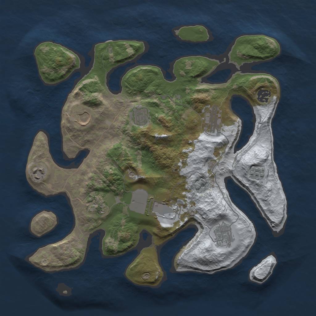 Rust Map: Barren, Size: 3500, Seed: 2215225, 12 Monuments