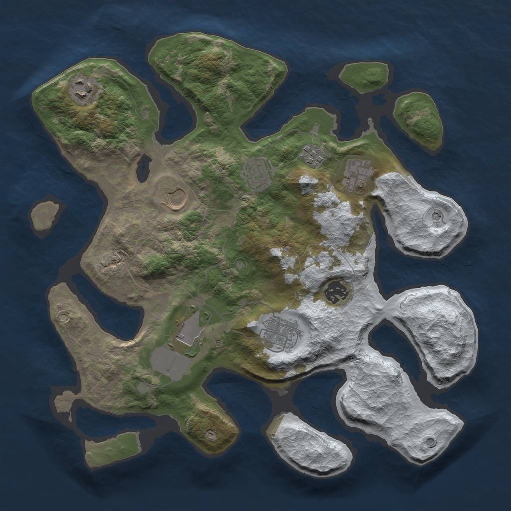Rust Map: Barren, Size: 3500, Seed: 4931501, 11 Monuments
