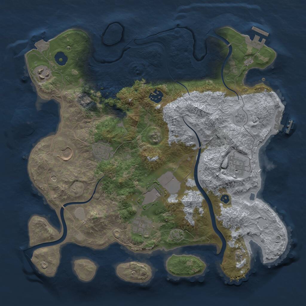 Rust Map: Procedural Map, Size: 3500, Seed: 4082223, 14 Monuments