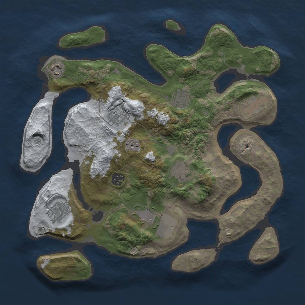 Rust Map: Barren, Size: 3500, Seed: 2505560, 12 Monuments
