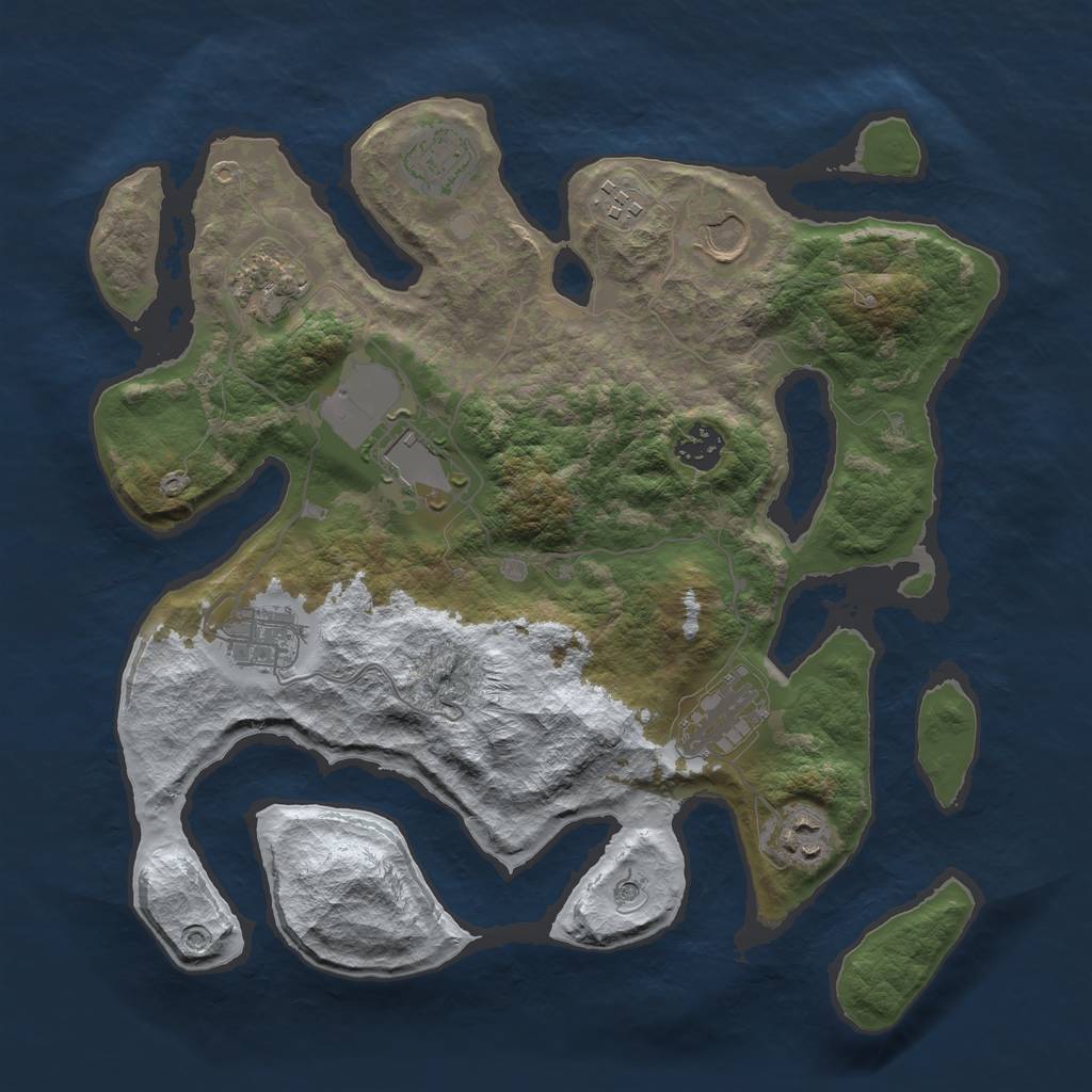 Rust Map: Barren, Size: 3500, Seed: 4113847, 12 Monuments