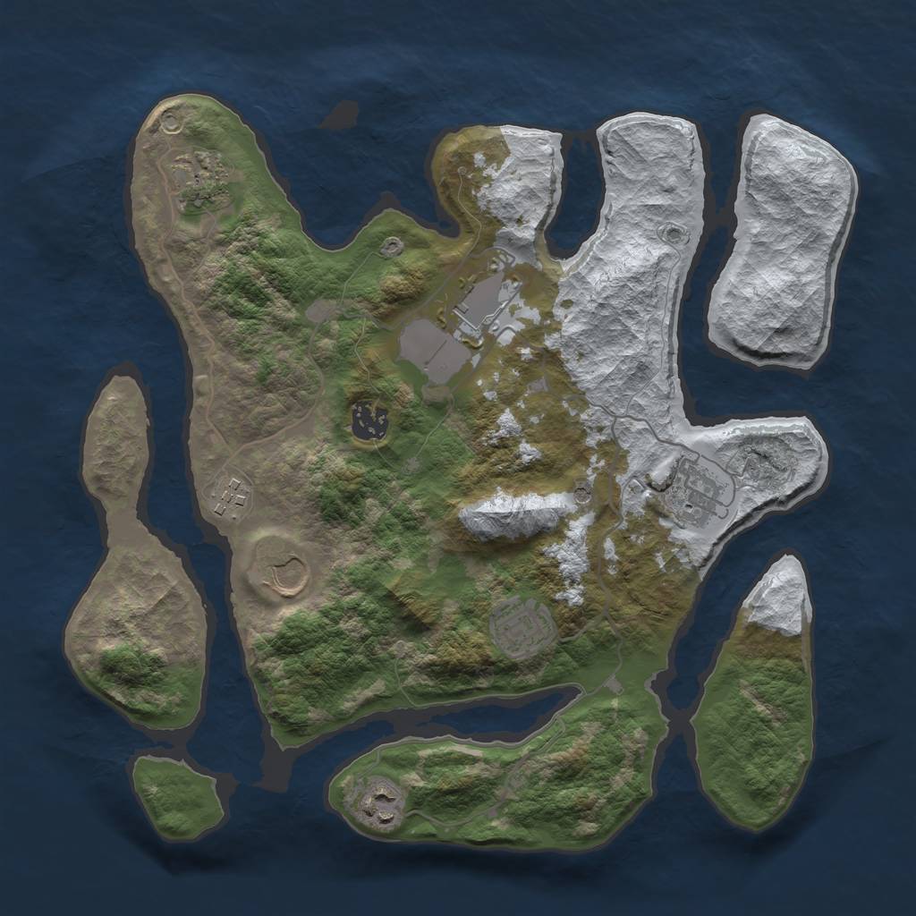 Rust Map: Barren, Size: 3500, Seed: 2072451, 11 Monuments