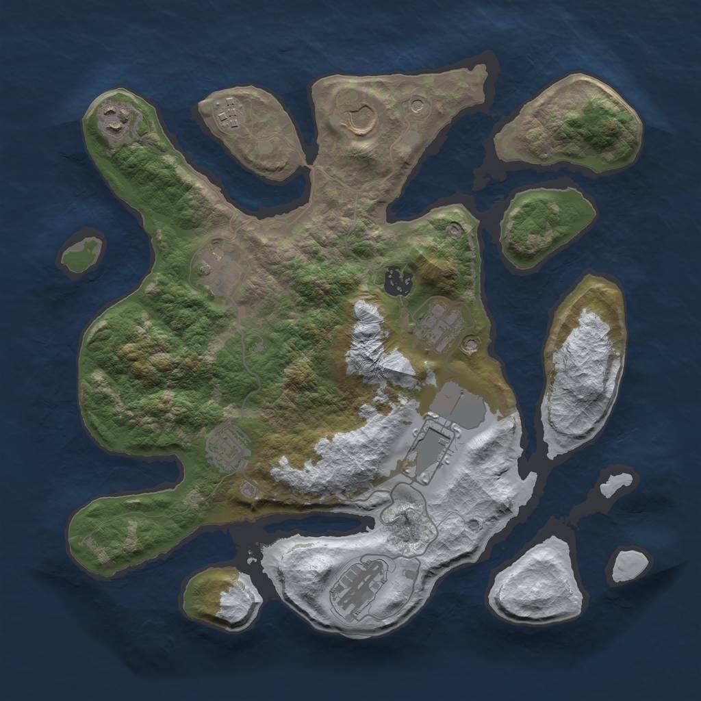 Rust Map: Barren, Size: 3500, Seed: 3808576, 12 Monuments