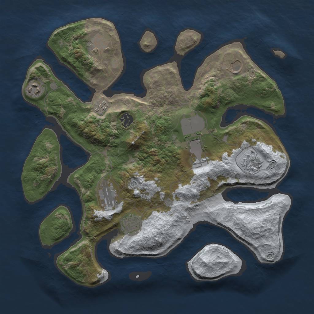 Rust Map: Barren, Size: 3500, Seed: 5774296, 12 Monuments