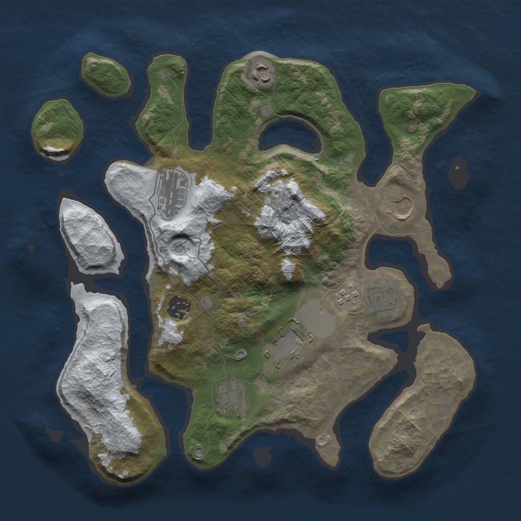Rust Map: Barren, Size: 3500, Seed: 415222, 11 Monuments
