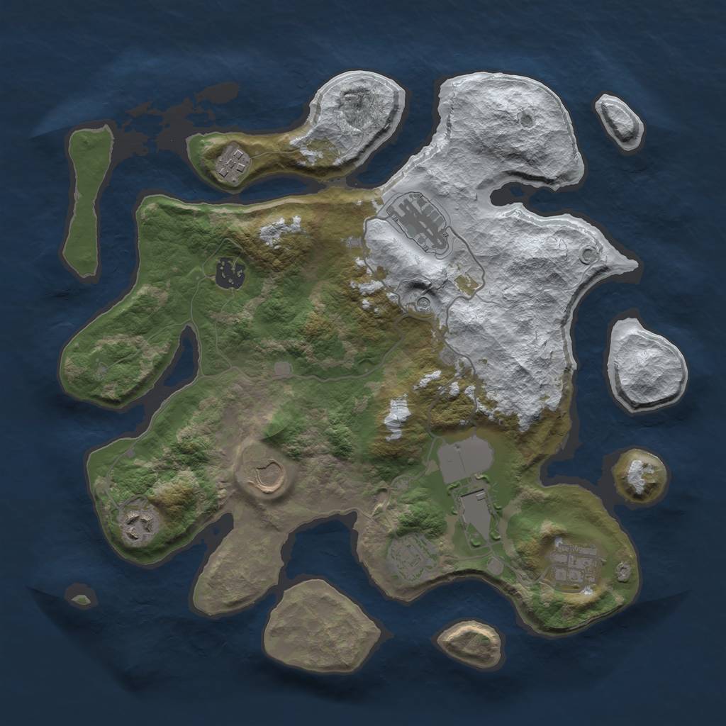 Rust Map: Barren, Size: 3500, Seed: 4414583, 11 Monuments
