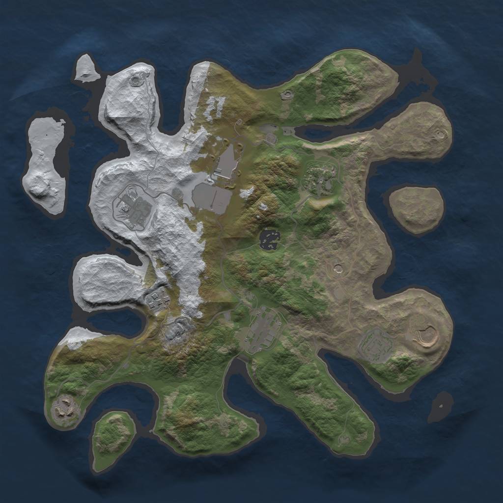 Rust Map: Barren, Size: 3500, Seed: 4123915, 12 Monuments