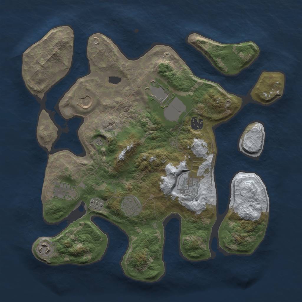 Rust Map: Barren, Size: 3500, Seed: 5130928, 11 Monuments