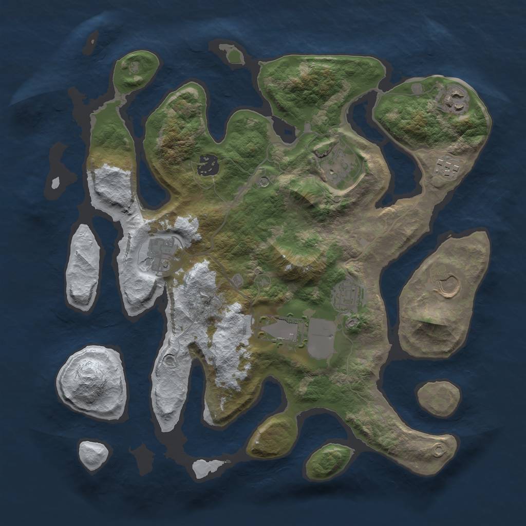 Rust Map: Barren, Size: 3500, Seed: 3321042, 11 Monuments