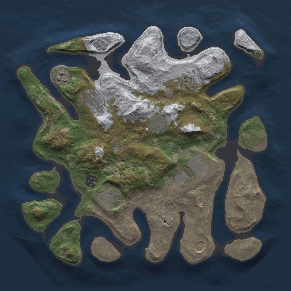 Rust Map: Barren, Size: 3500, Seed: 4966557, 12 Monuments