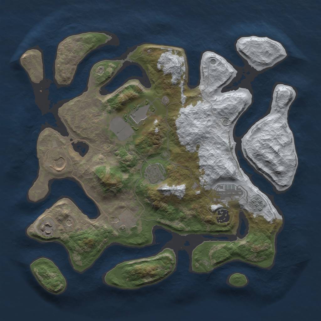 Rust Map: Barren, Size: 3500, Seed: 4851830, 11 Monuments