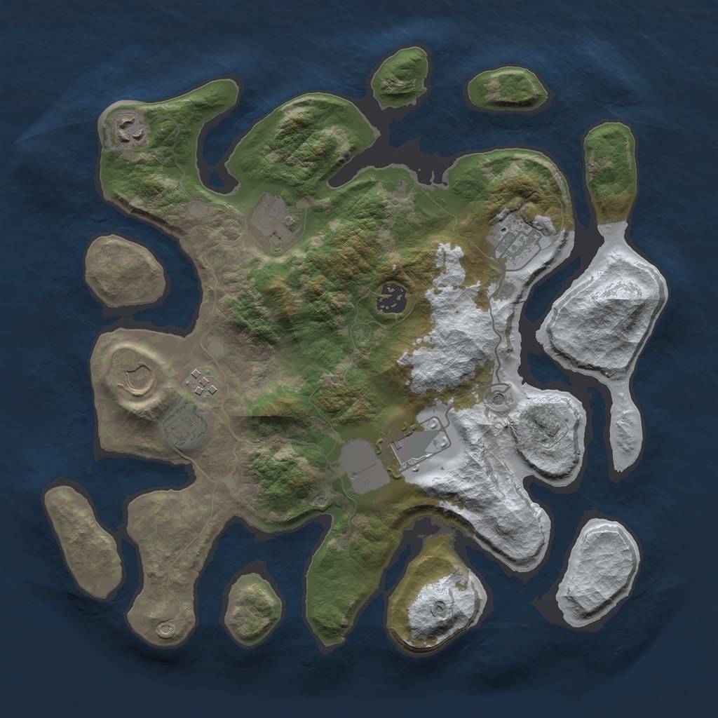 Rust Map: Barren, Size: 3500, Seed: 4926042, 11 Monuments