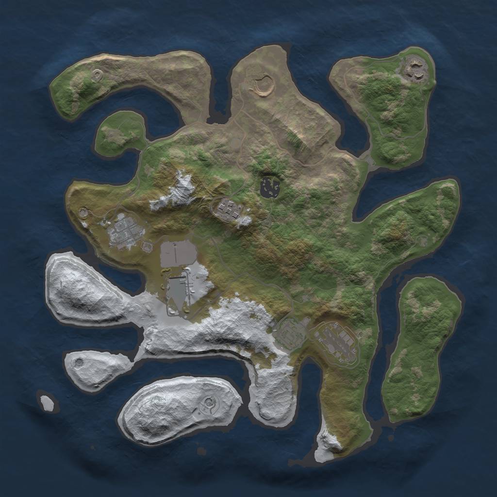 Rust Map: Barren, Size: 3500, Seed: 4873457, 11 Monuments