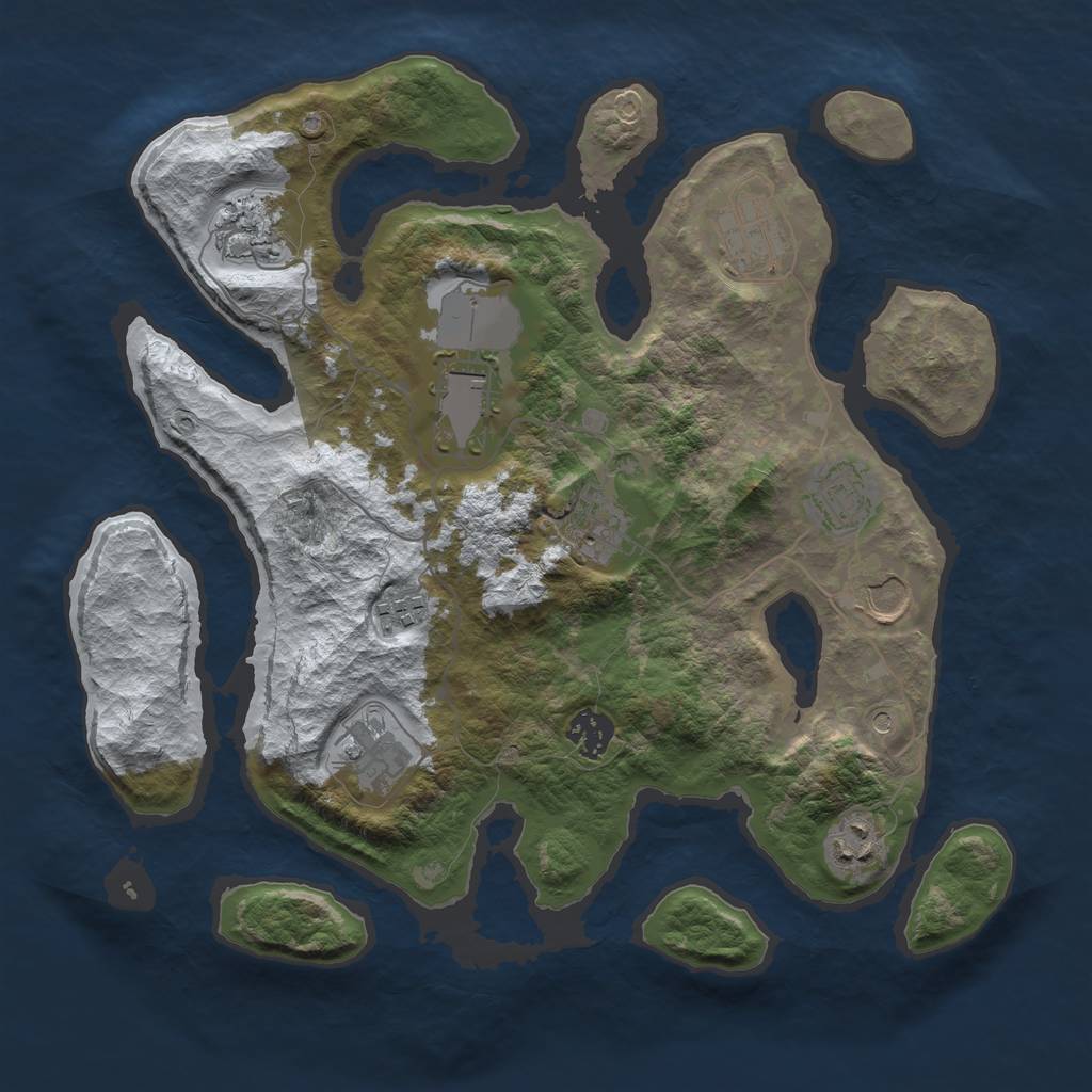 Rust Map: Barren, Size: 3500, Seed: 3597176, 13 Monuments