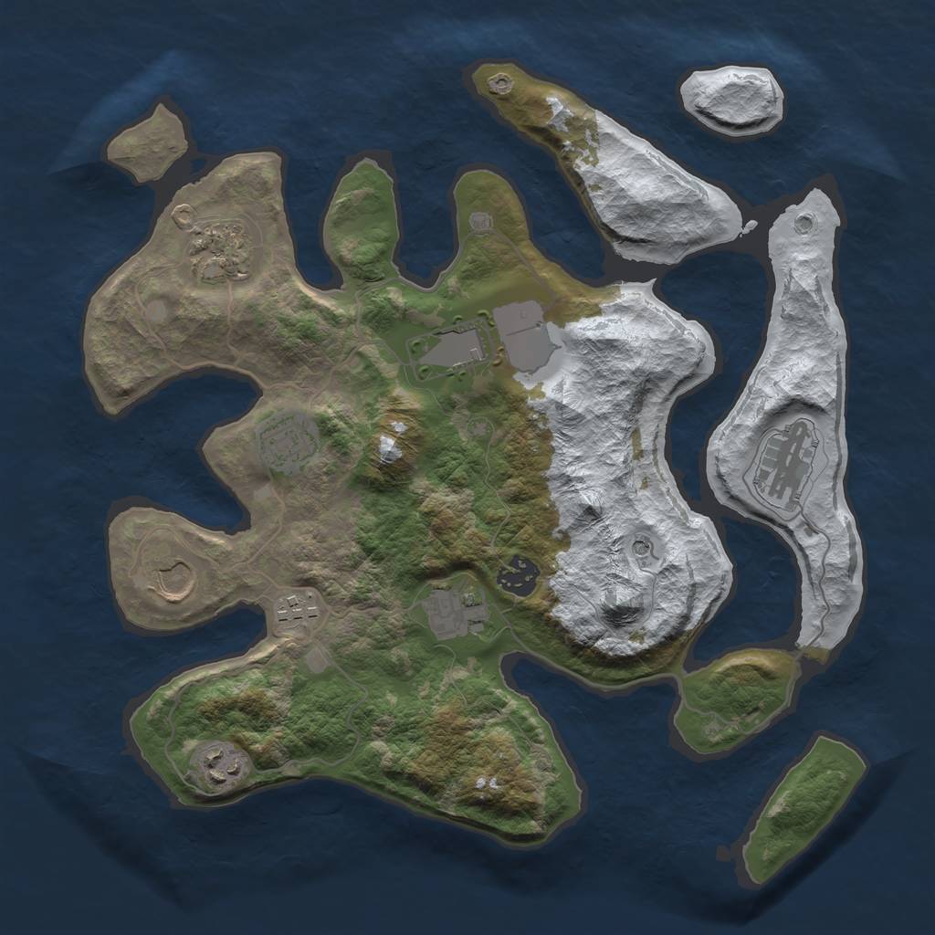 Rust Map: Barren, Size: 3500, Seed: 2266392, 12 Monuments
