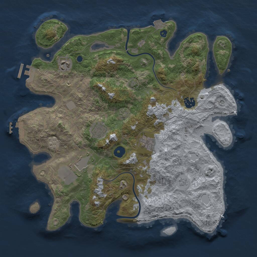 Rust Map: Procedural Map, Size: 3500, Seed: 3681870, 12 Monuments