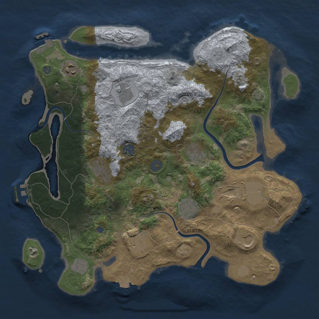 Rust Map: Procedural Map, Size: 3800, Seed: 6459007, 17 Monuments