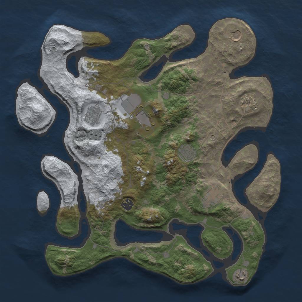 Rust Map: Barren, Size: 4000, Seed: 443207557, 12 Monuments