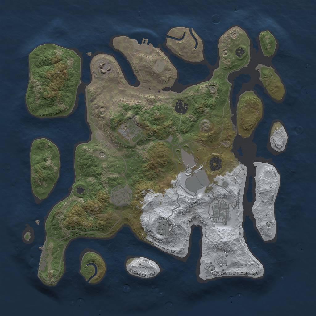 Rust Map: Procedural Map, Size: 3500, Seed: 514668, 16 Monuments