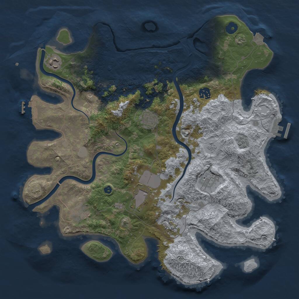 Rust Map: Procedural Map, Size: 3800, Seed: 186051, 14 Monuments