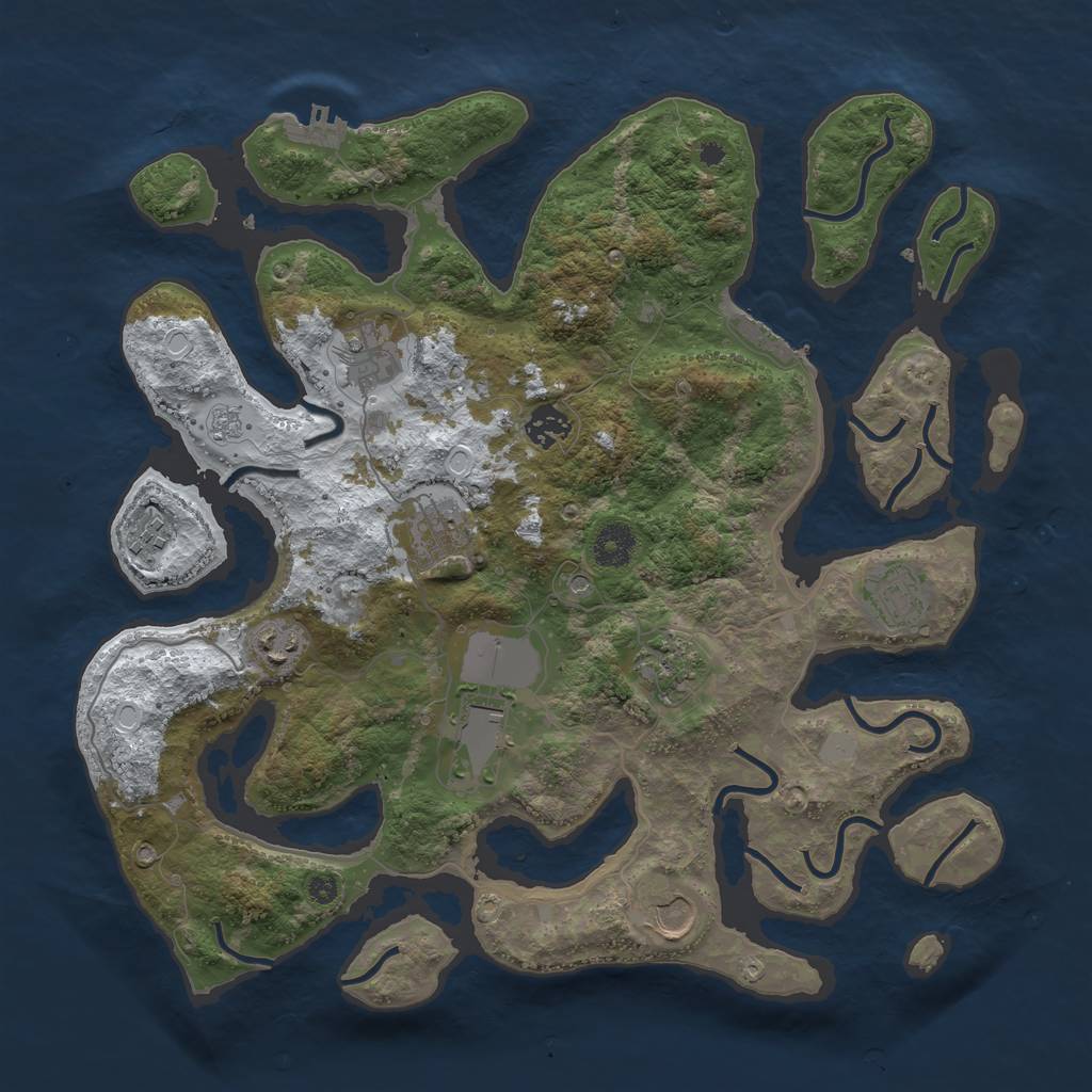 Rust Map: Procedural Map, Size: 3800, Seed: 4058636, 18 Monuments