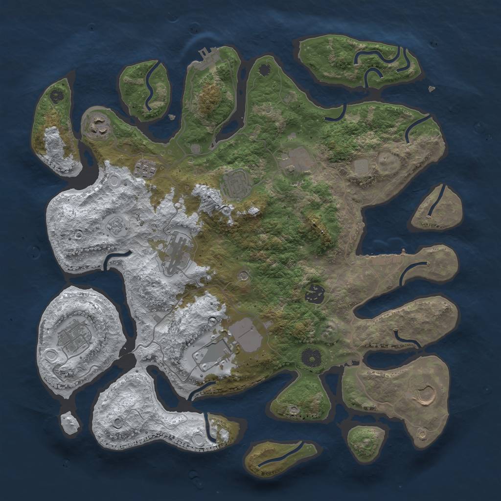 Rust Map: Procedural Map, Size: 3800, Seed: 3940027, 18 Monuments