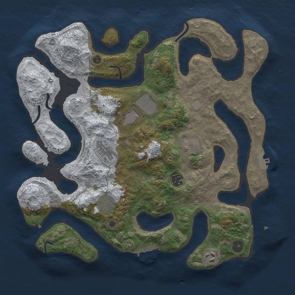 Rust Map: Procedural Map, Size: 3800, Seed: 281585, 16 Monuments