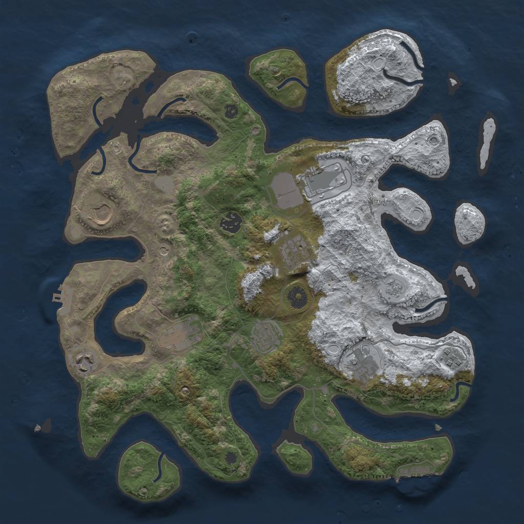 Rust Map: Procedural Map, Size: 3800, Seed: 3042725, 18 Monuments