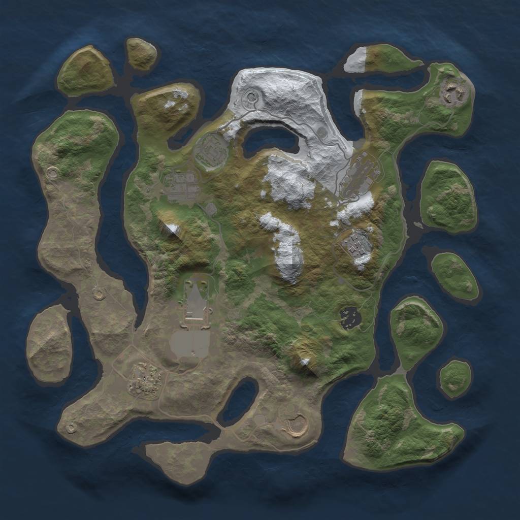 Rust Map: Barren, Size: 3500, Seed: 3616332, 12 Monuments