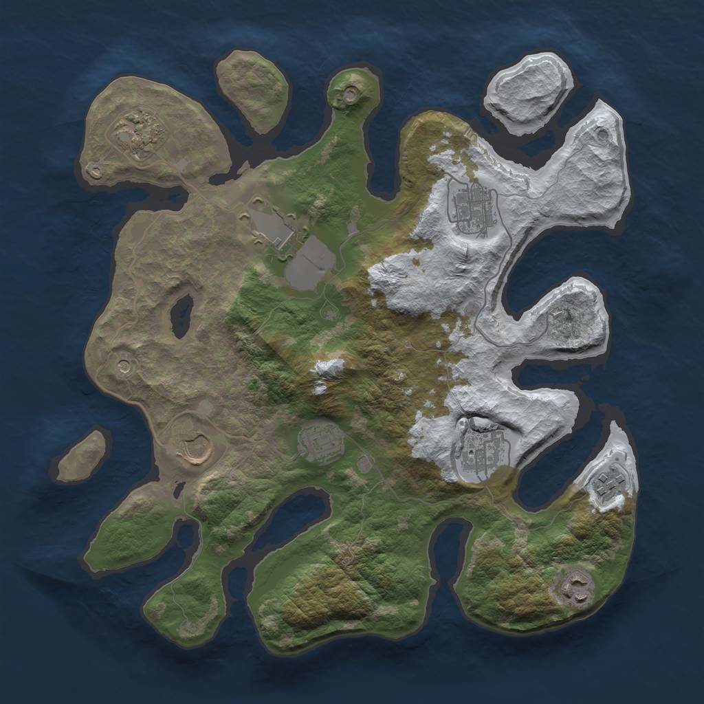 Rust Map: Barren, Size: 3500, Seed: 5036460, 11 Monuments